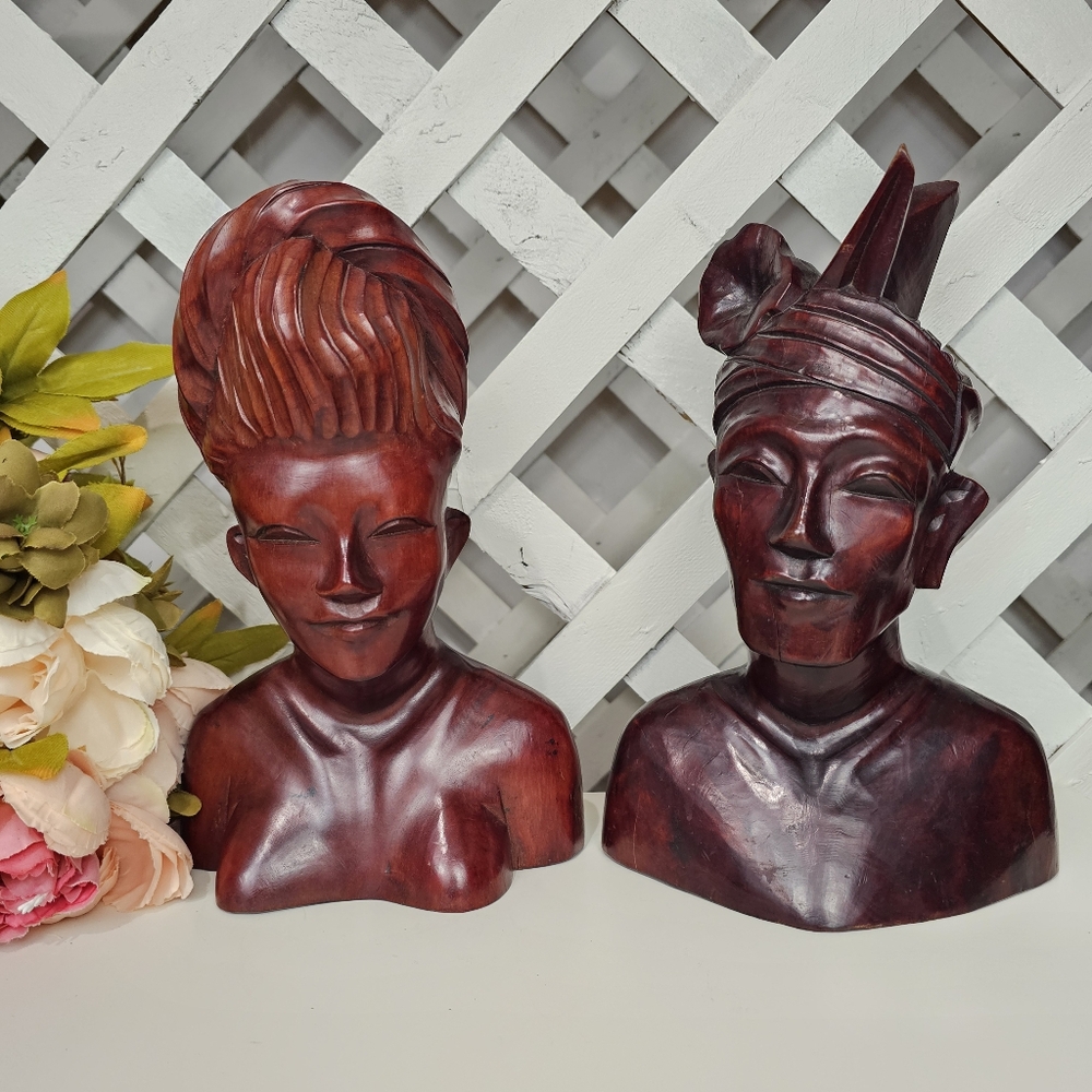 Handcrafted Wooden Bust Sculptures